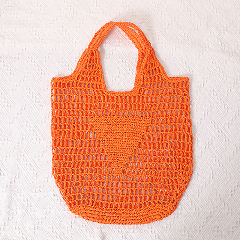 Large Capacity Hollow Out Cutout Straw Bag Fresh Candy Color One Shoulder Tote Woven Bag Portable Women Beach Bag
