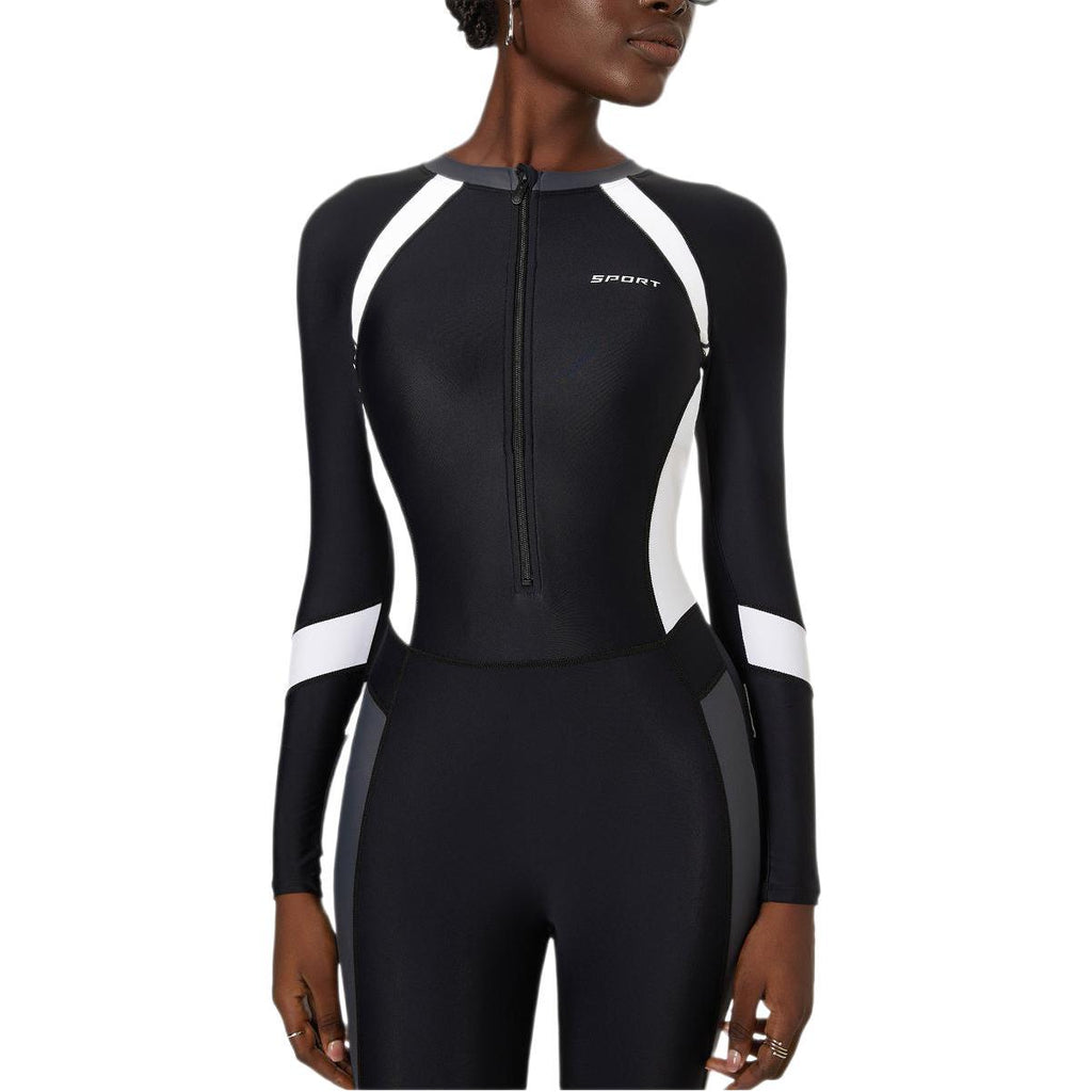 Long Sleeved Trousers Sun Protection Conservative Covering Belly Thin One Piece Training Surfing Swimsuit