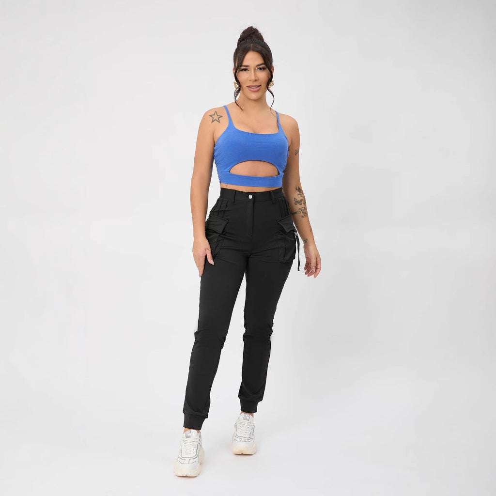 Multi Color Camisole Sports Slim Fitting Hollow Out Cutout Adjustable Buckle Top for Women