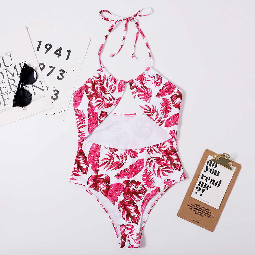 Printed Sexy Women Siamese Triangle Strap Bikini Beach Swimwear Swimsuit