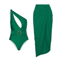 Solid Color Retro Hollow Out Cutout Siamese Women Swimsuit Set Cover Belly Slimming Swimsuit Lot