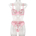 Women Clothing Sexy Lingerie Exquisite Fresh Little Floral Two Piece Embroidery Set