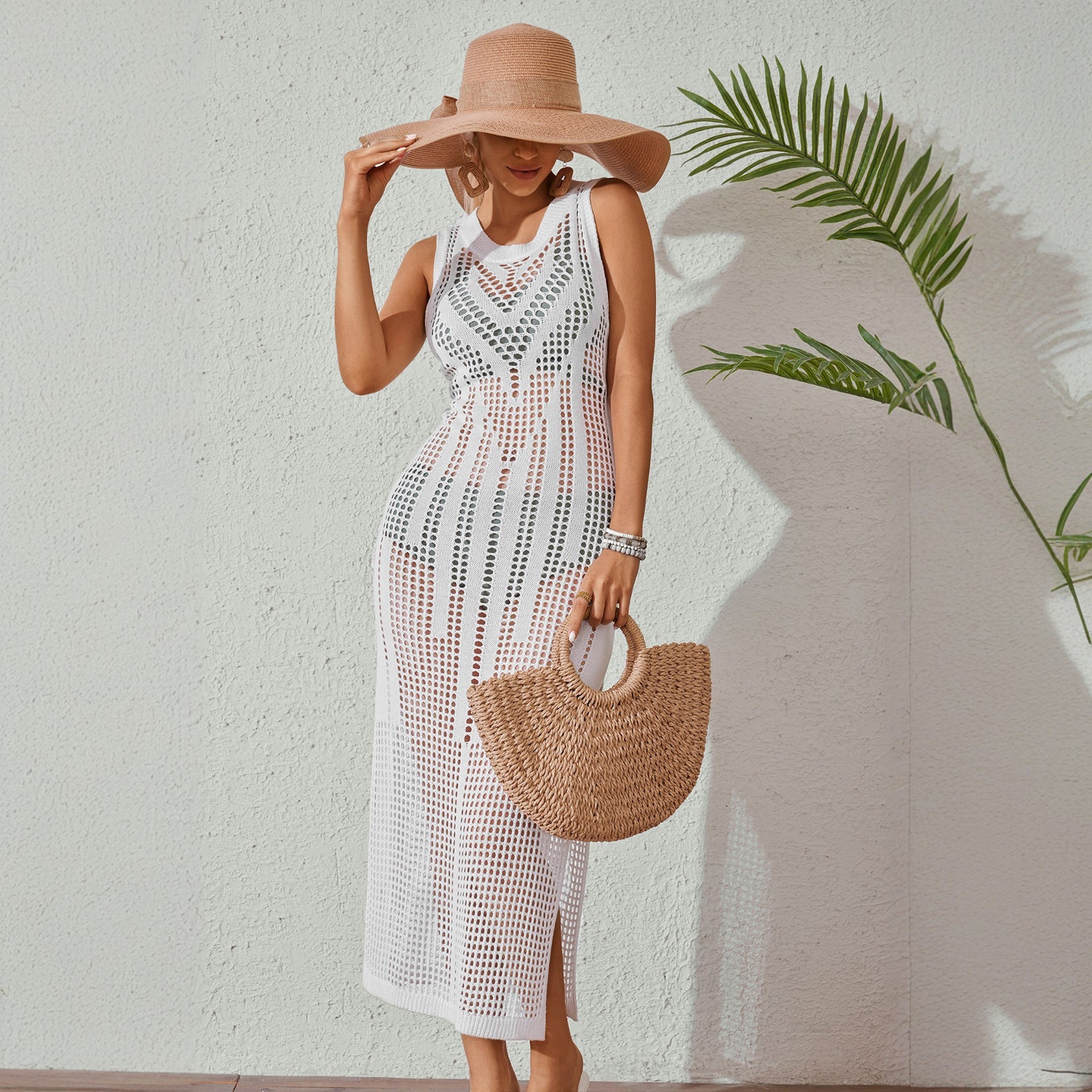 Beach Dress Women Solid Color Sexy Knitted Beach Bikini Swimsuit Blouse Sun Protective Clothing