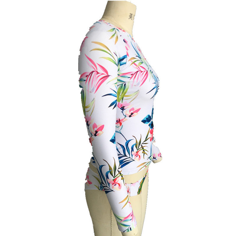 Printed Bikini Bikini Swimwear Long Sleeve Sexy Split Swimsuit Women Fresh Conservative Swim