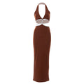 Sexy Cropped Outfit Halter Diamond Rope Maxi Dress Women