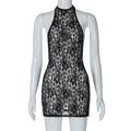 Sexy Lace Large Backless Sheath Slim Nightclub Essential Halter Dress