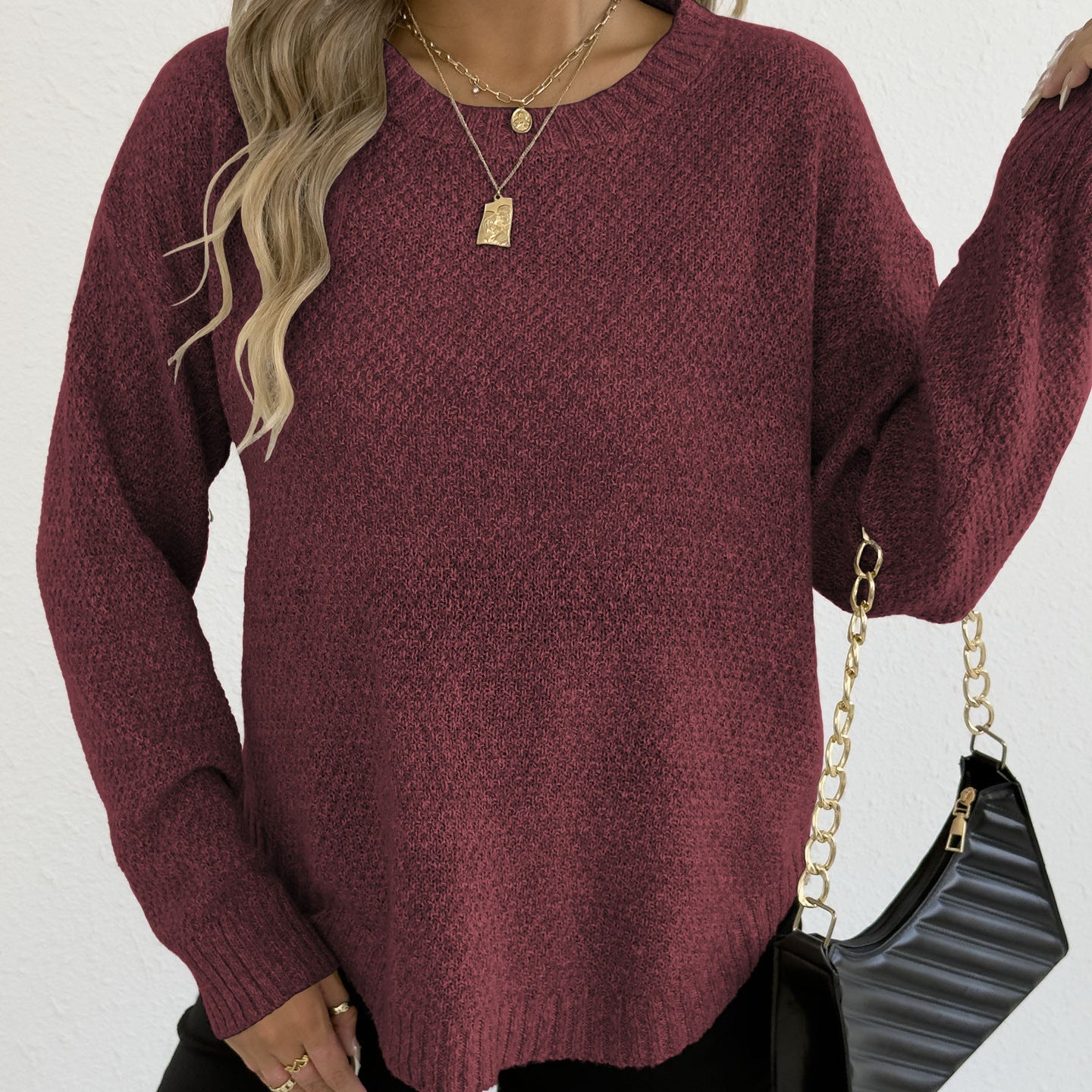 Women Autumn Winter Pullover Top Women Clothing Velvet Woven Sweater Casual Bottoming Shirt round Neck Sweater