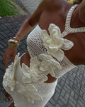 Beach Holiday Halter Floral Cutout Vacation Dress Summer