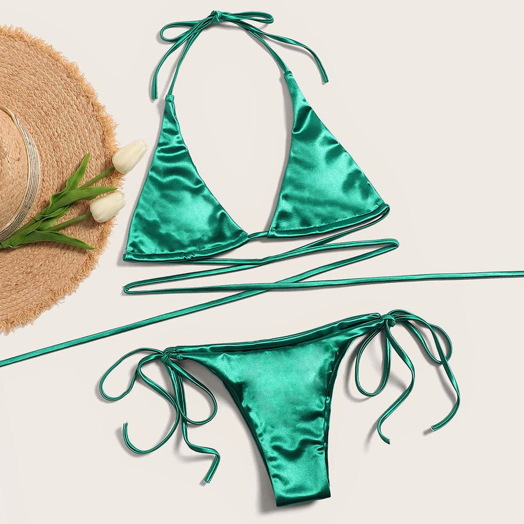 Bikini Double Bikini Sexy Swimsuit Sexy Swimsuit Women Tied Swimsuit Solid Color