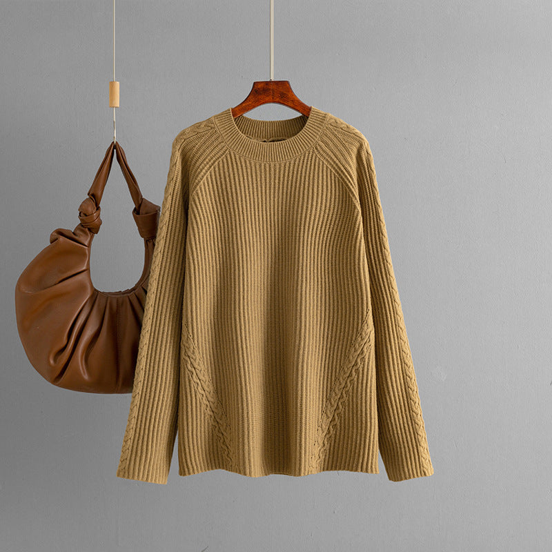 Autumn Winter Knitwear Women round Neck Loose Twisted Casual Solid Color Knitted