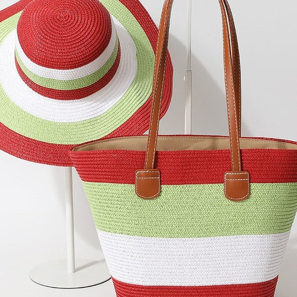 Striped Woven Straw Bag – Summer Large Handheld Tote, Shoulder Commuter Purse