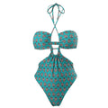 Sexy Double Sided One Piece Swimsuit Pleated Halter Bikini Suit Chiffon Dress
