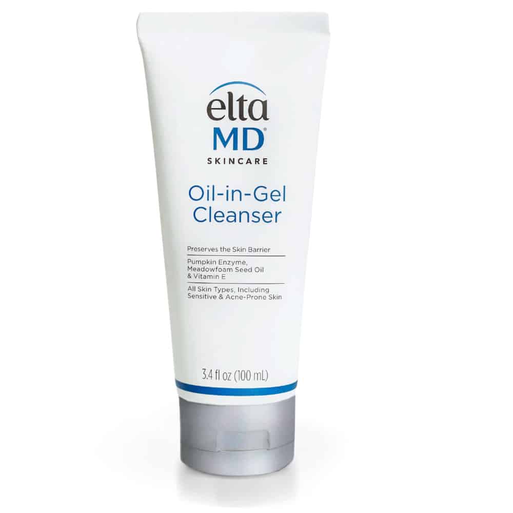 EltaMD Oil-in-Gel Cleanser squeeze tube, white with blue branding
