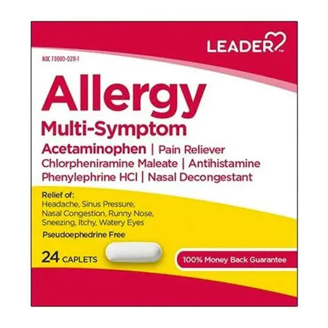 Leader Allergy Multi-Symptom Relief Pain Reliever & Antihistamine (24 Caplets)