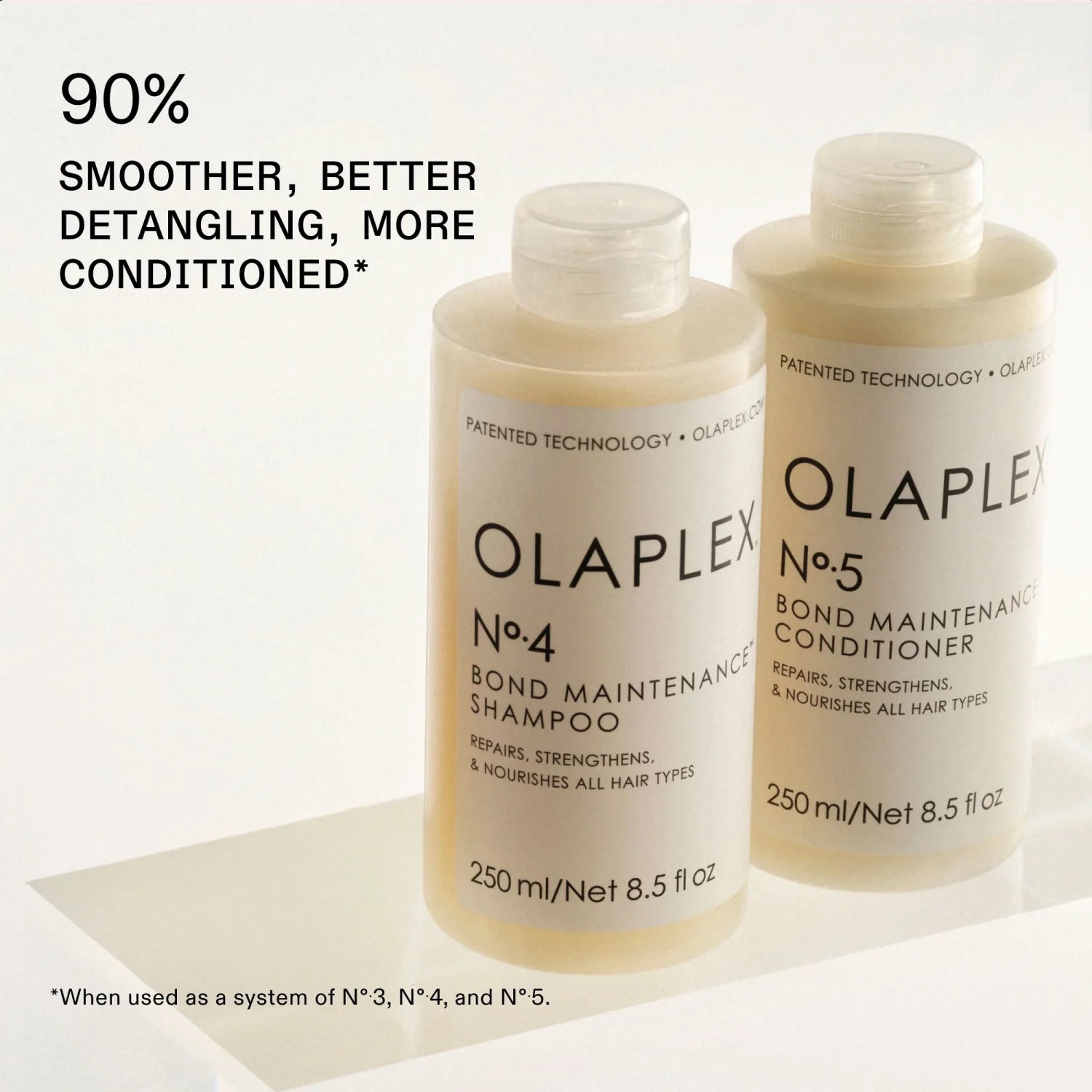 Bond maintenance shampoo and conditioner bottles, No.4 and No.5