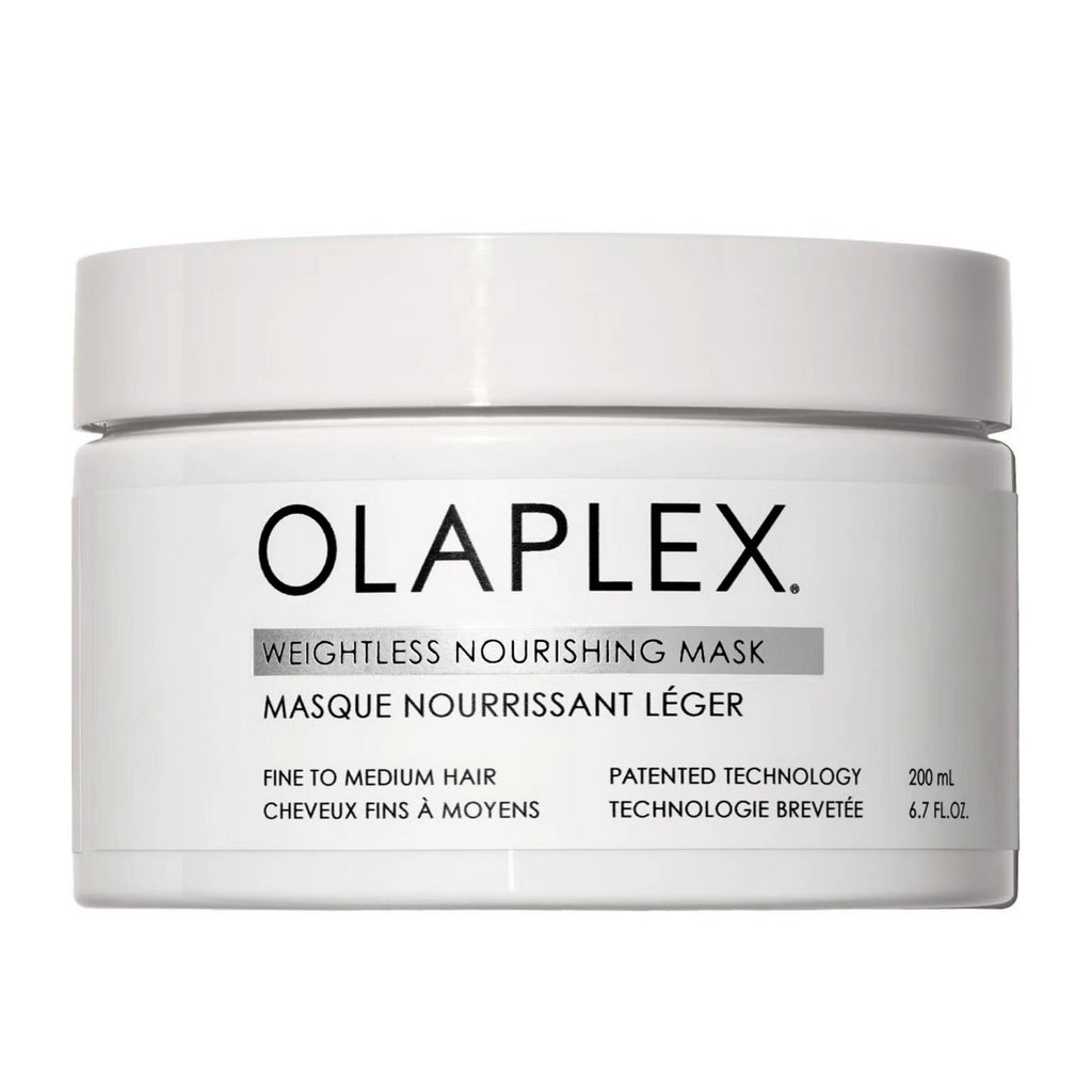 Olaplex Weightless Nourishing Mask jar, white with gray lid and front label
