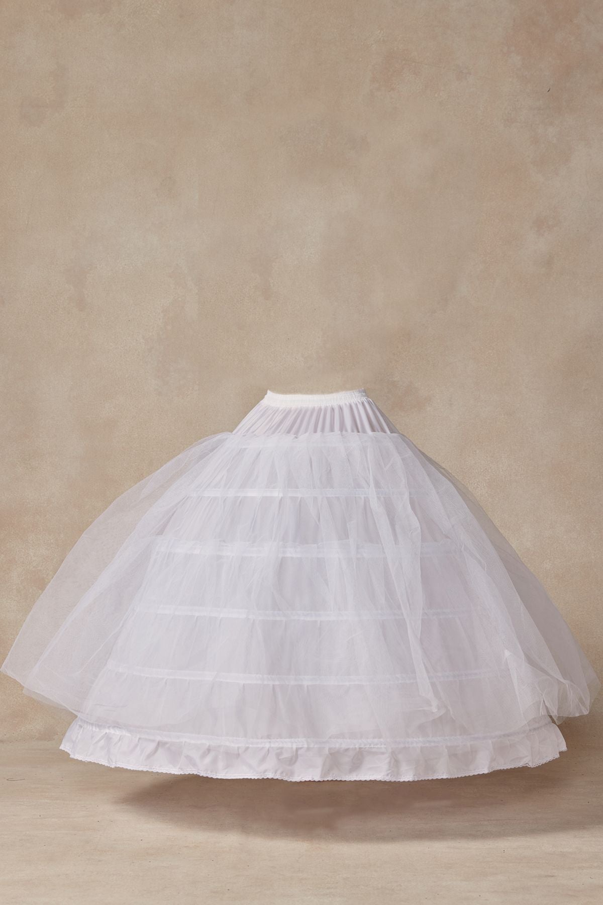 White 6-hoop petticoat underskirt with layered tulle skirt, gathered waistband
