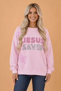 JESUS SAVES Floral Gingham Star Patchwork Sweatshirt