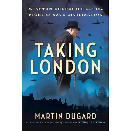 Hardcover book with Taking London title, Churchill silhouette and airplanes on cover