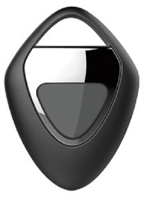Black oval one-click locator tracker tag with gray inner indicator window