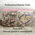 Pack of 4 makeup applicator sponges in pastel and animal print packaging