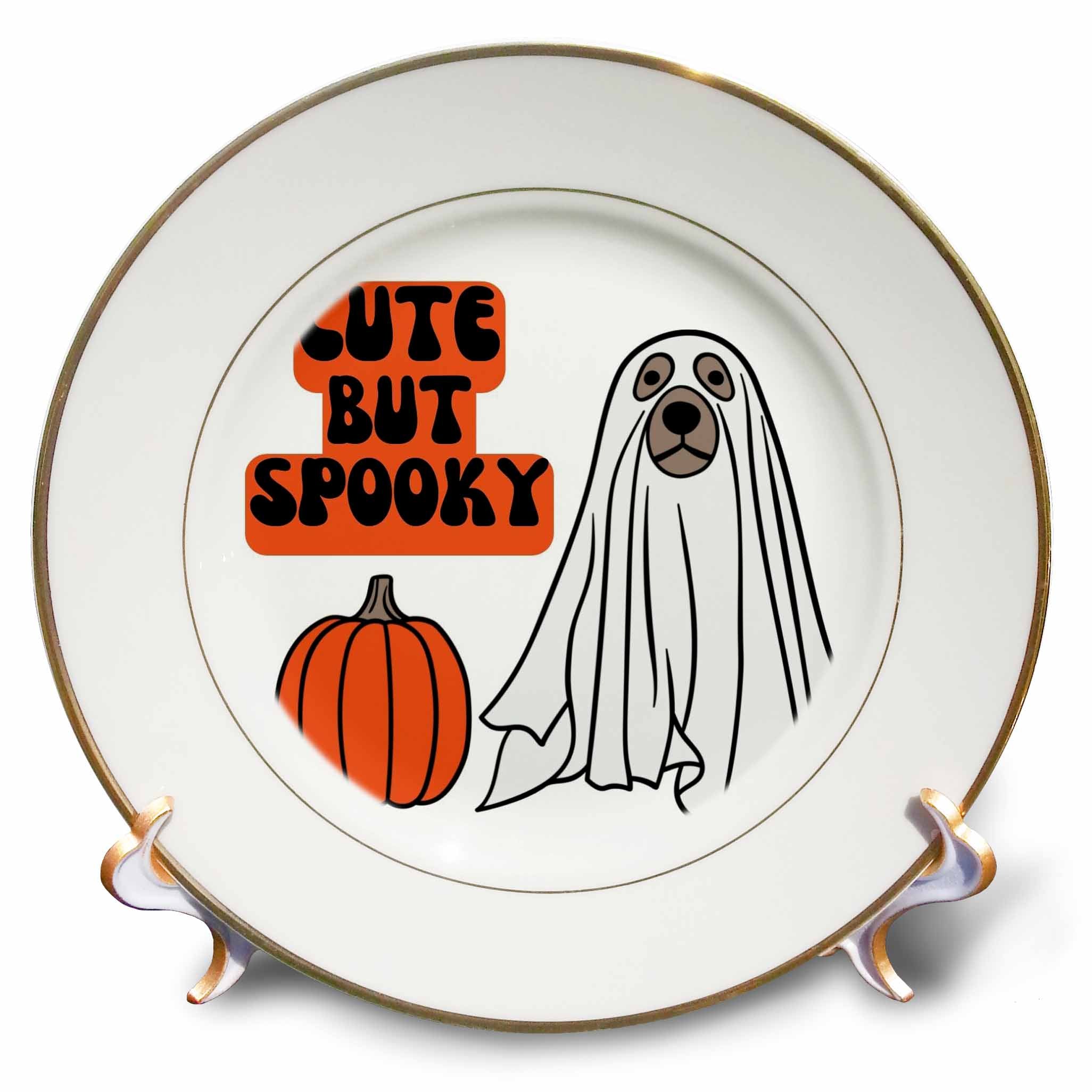 3dRose Rosette - Halloween Fall - Cute But Spooky Halloween Dog - Plates (cp-372177)