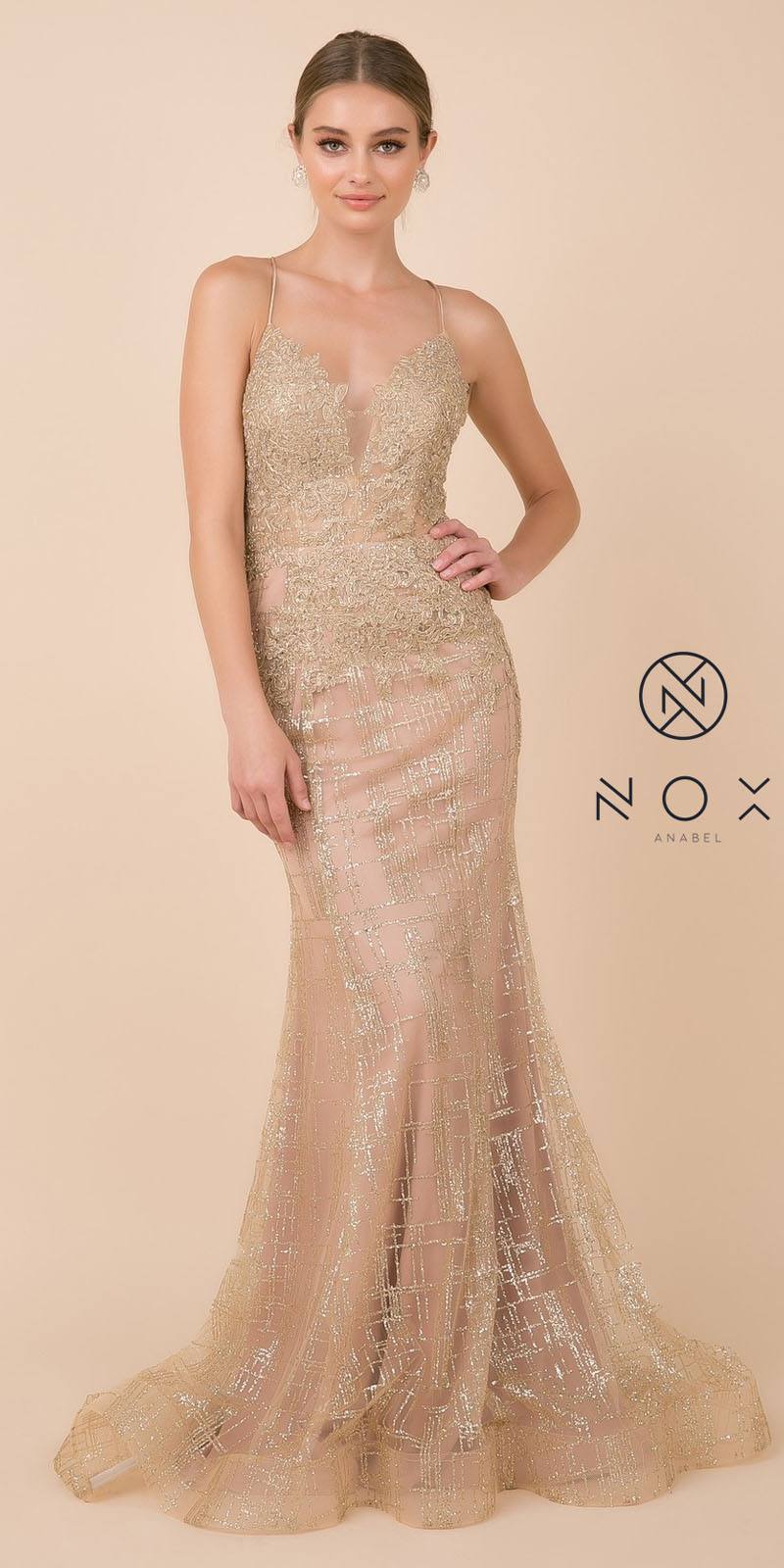 Gold sequin mermaid long dress with corset bodice and spaghetti straps