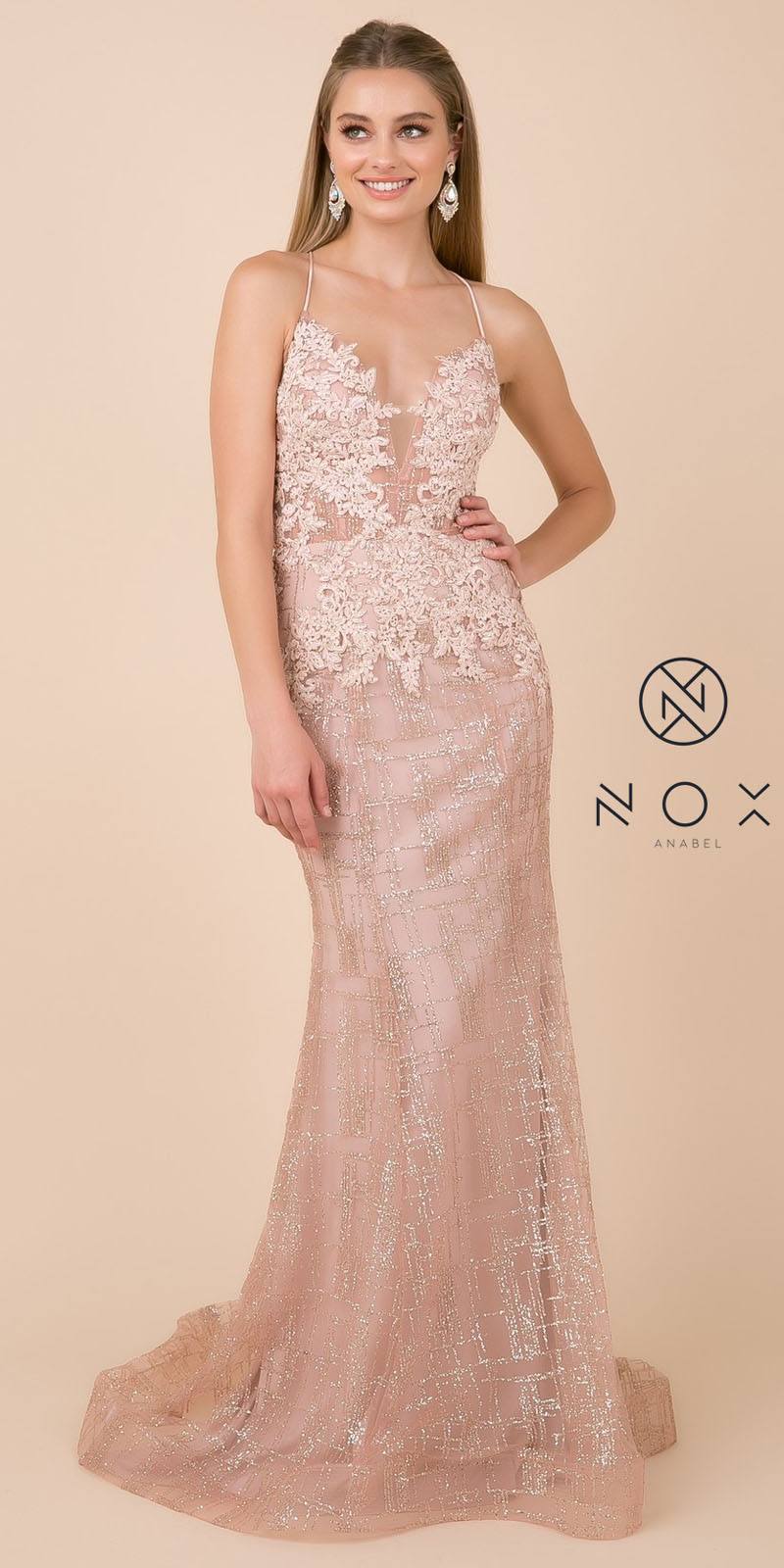 Rose sequin mermaid long dress with corset bodice and thin spaghetti straps