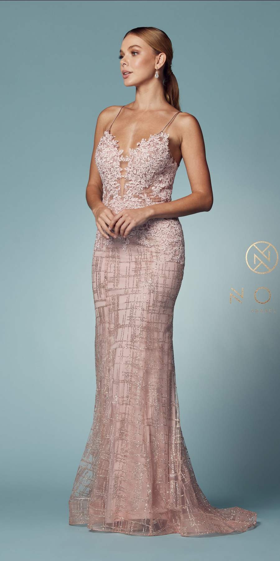 Rose sequin mermaid long dress with corset bodice, spaghetti straps