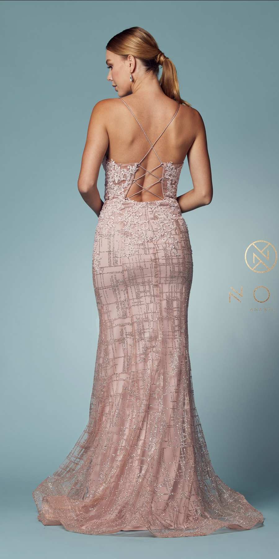 Rose sequin mermaid long dress with corset bodice and open-back straps