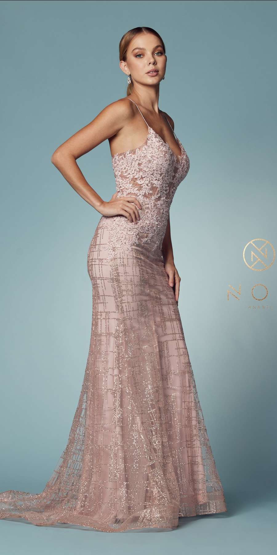 Rose sequin mermaid long dress with corset bodice and thin shoulder straps