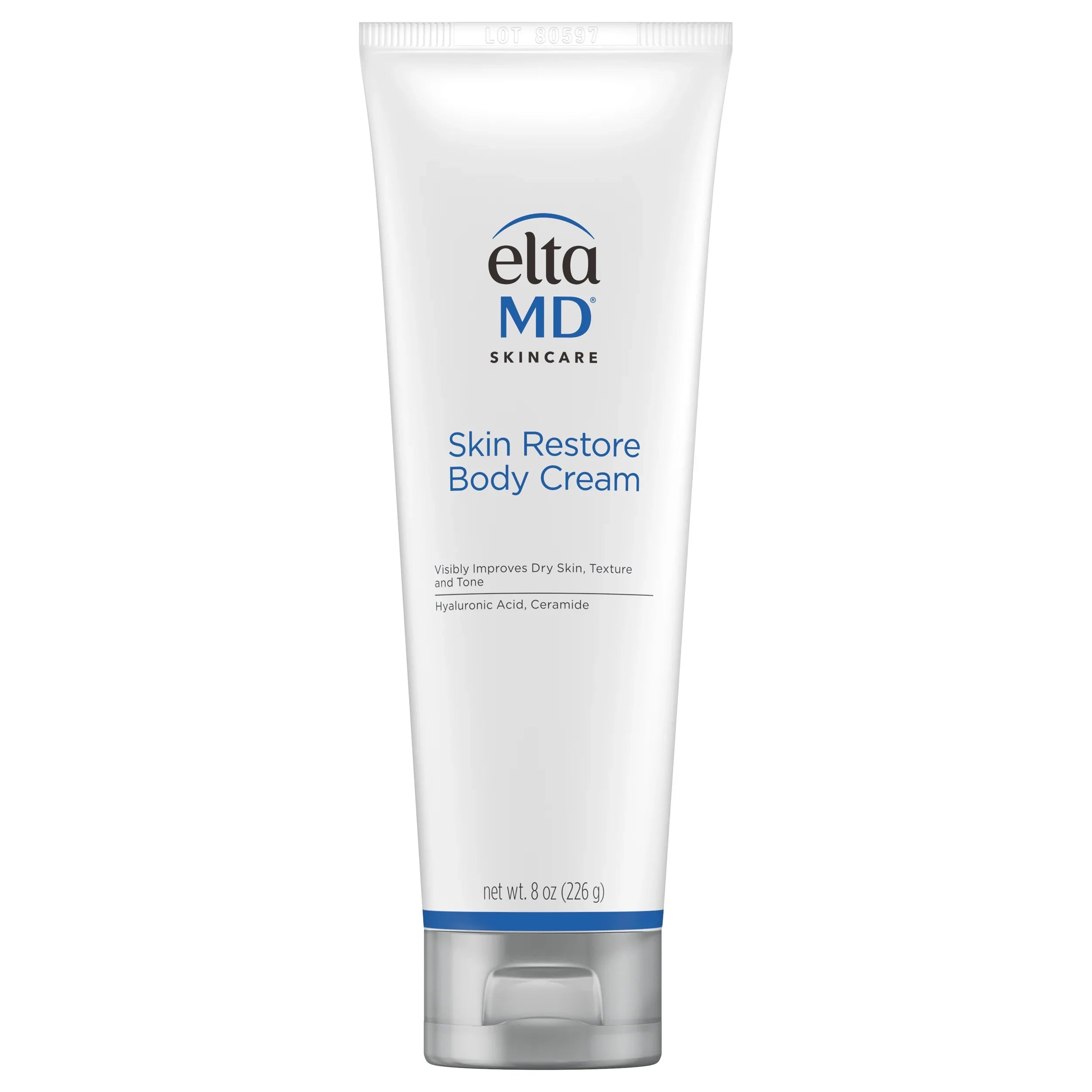 EltaMD Skin Restore body cream tube, white cap and label, 8.0 oz
