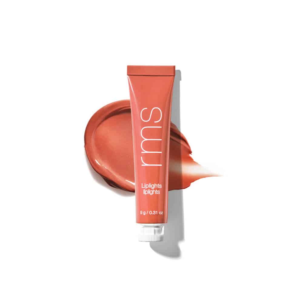 Coral-brown cream lip gloss tube with glossy swatch