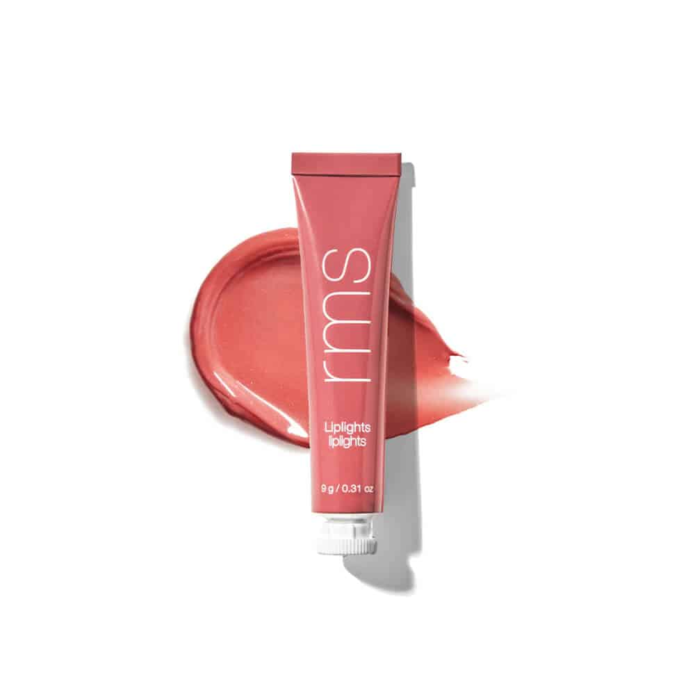 Coral-red cream lip gloss tube with glossy swatch