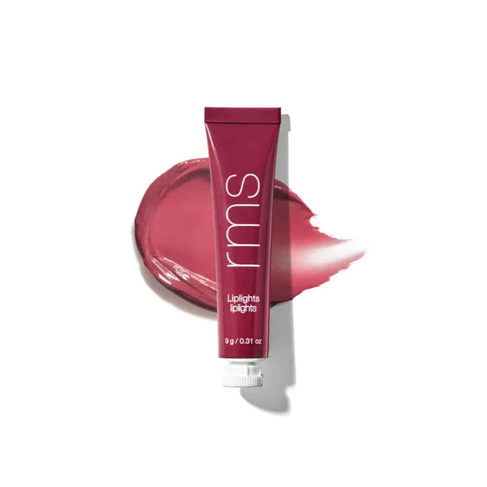Rose-pink cream lip gloss tube with glossy swatch