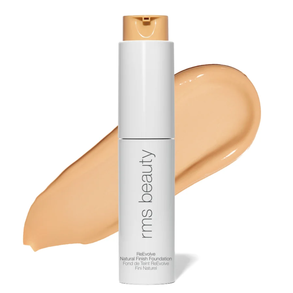 RMS Beauty ReEvolve natural finish foundation bottle with golden beige swatch