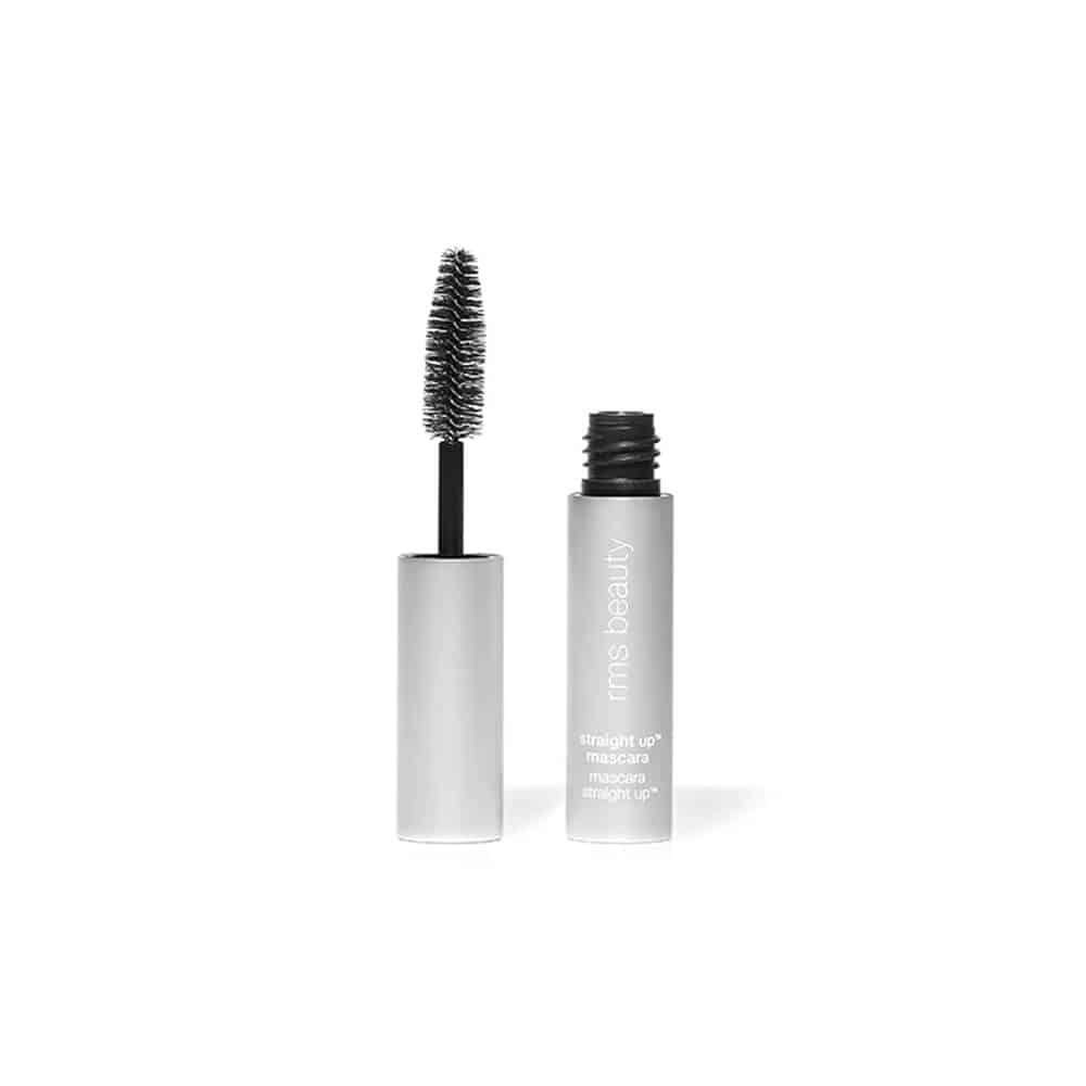 Volumizing peptide mascara tube with upright wand, black bristle brush