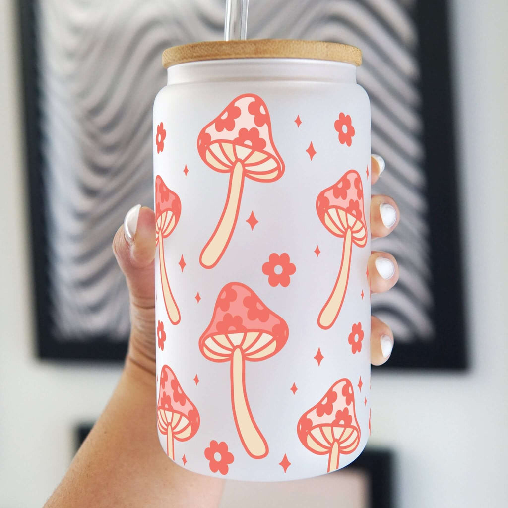 Retro Floral Boho Mushroom Glass Cups