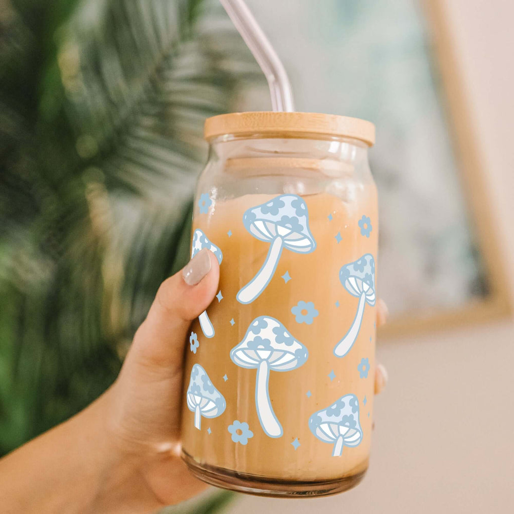 Retro Floral Boho Mushroom Glass Cups