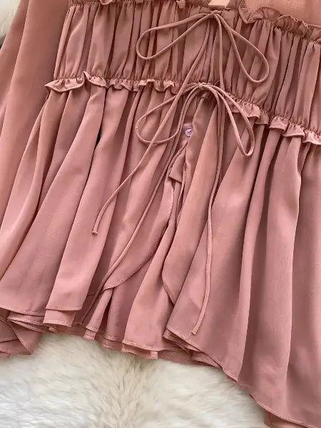 Ruffle Tie-Front Chiffon Blouse