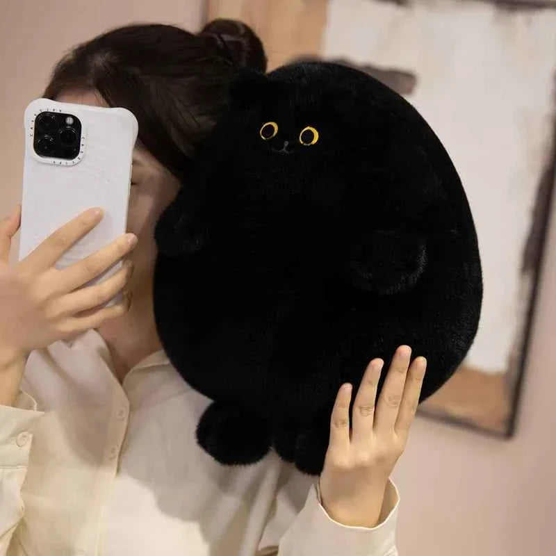 Lifelike Fat Black and White Cat Plush Toy (11.8 in) - Long Tail Stuffed Animal Gift