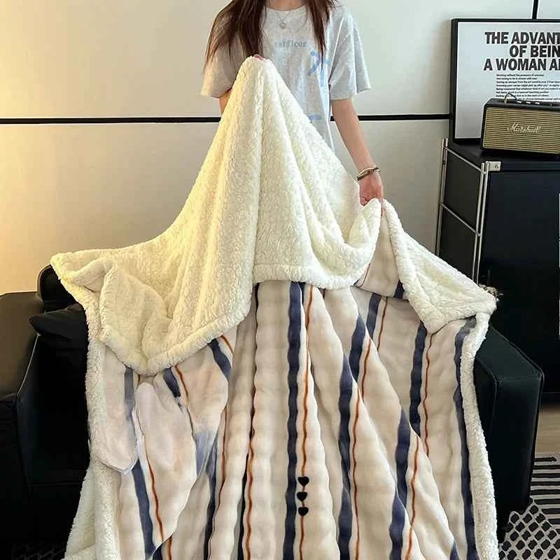 Double Sided Faux Rabbit Fur Blanket – Thick Soft Lightweight Throw