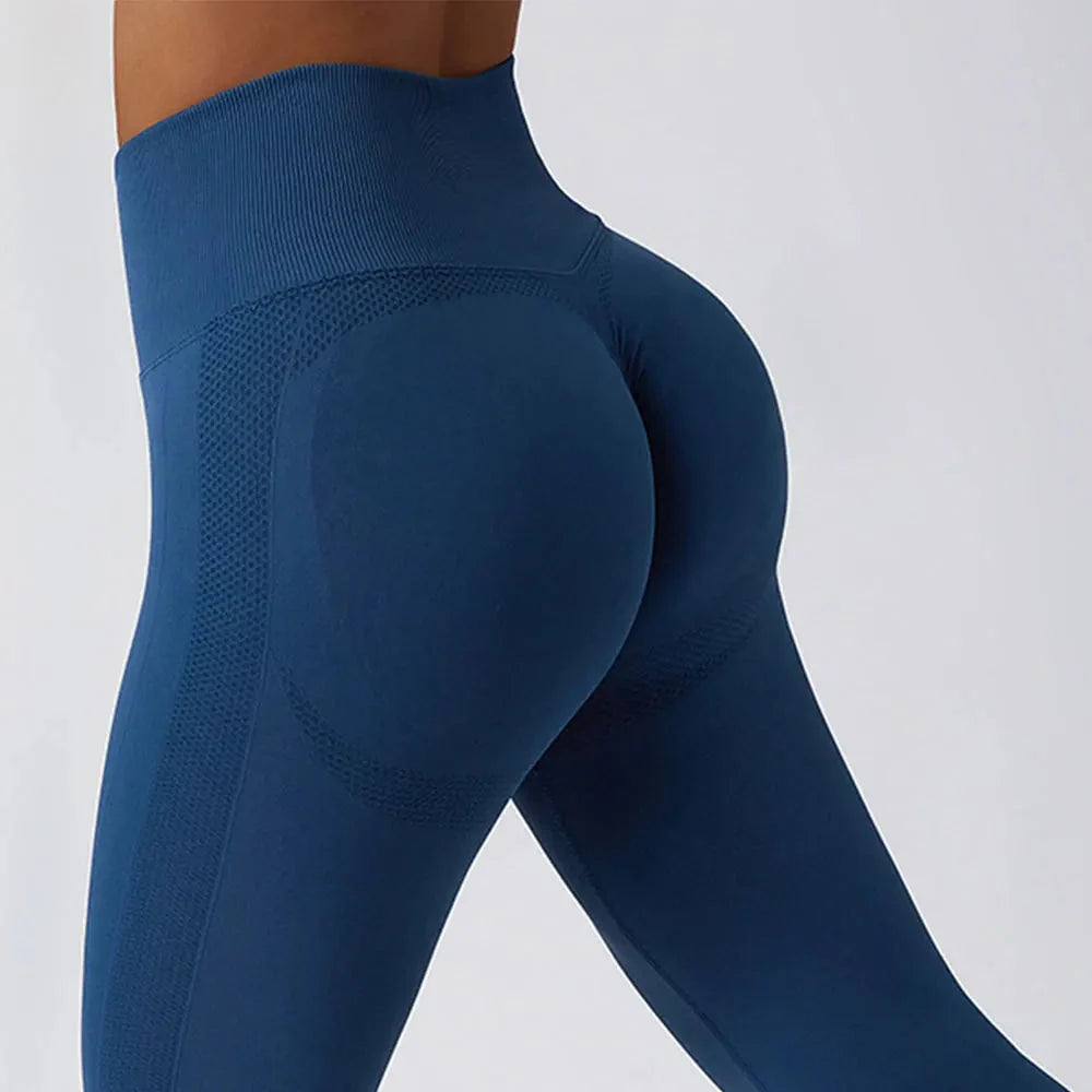 Seamless Ribbed Yoga Leggings – Tummy Control Fit