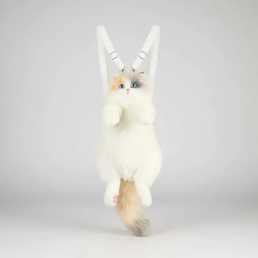 Realistic Three Color Cat Plush Backpack – Handmade Cute Stuffed Animal Bag Gift