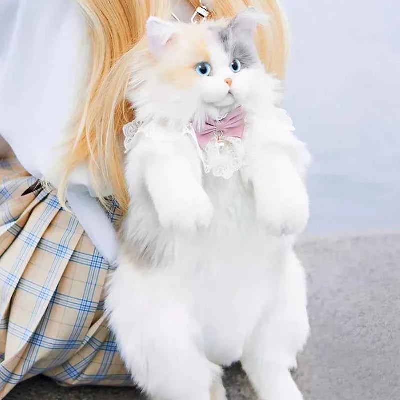 Realistic Three Color Cat Plush Backpack – Handmade Cute Stuffed Animal Bag Gift