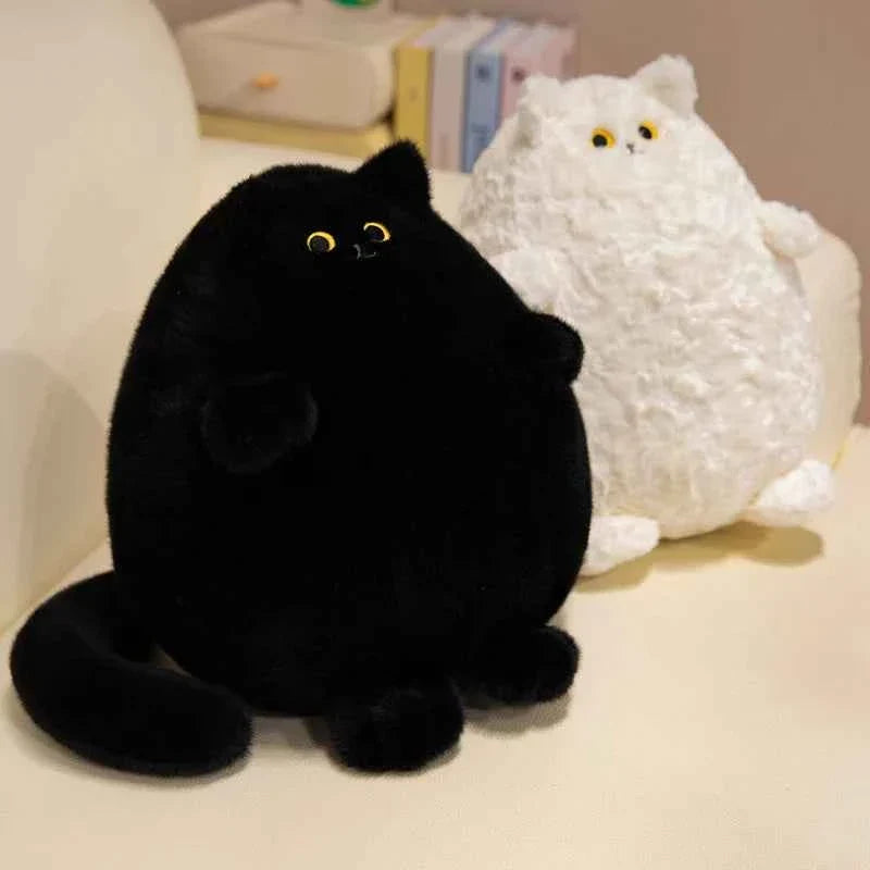 Lifelike Fat Black and White Cat Plush Toy (11.8 in) - Long Tail Stuffed Animal Gift