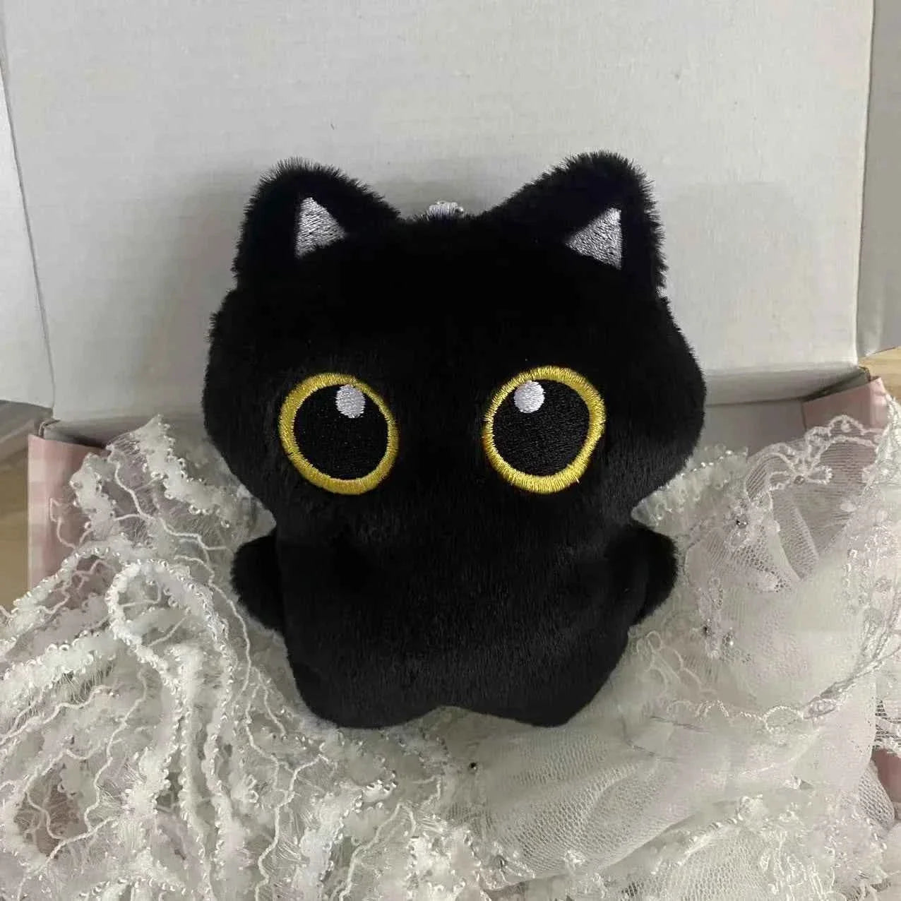 Cozy Kawaii 3.9-Inch Black Cat Plush Doll Pendant - Cute Mini Stuffed Animal Keychain Gift