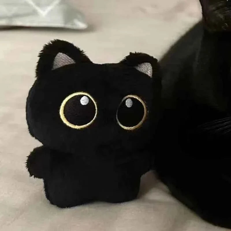 Cozy Kawaii 3.9-Inch Black Cat Plush Doll Pendant - Cute Mini Stuffed Animal Keychain Gift