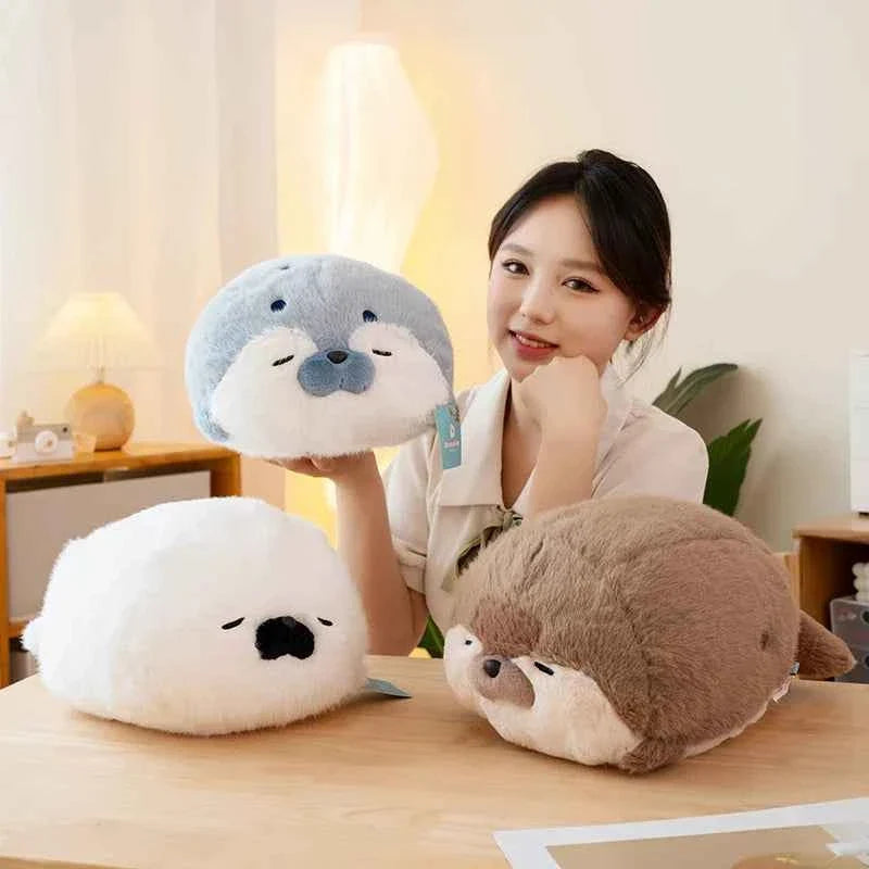 Cute Sea Otter/Blue Seal Plush Pillow (15.0/26.4 in) - Soft Sea Animal Doll Gift