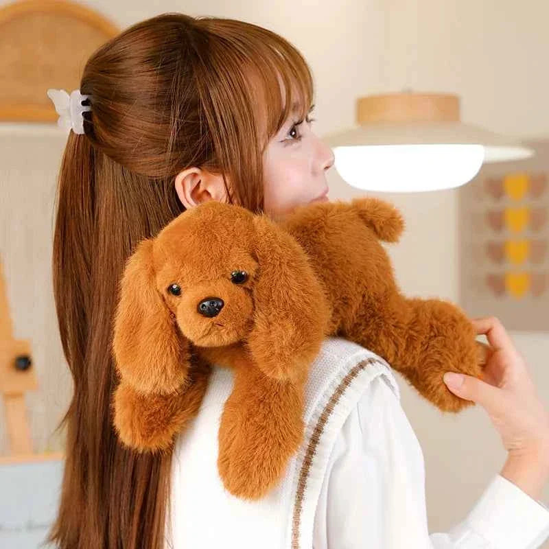 Kawaii Black Puppy Plush Toy (11.8 in) - Cute Lying Dog Soft Stuffed Pillow Gift